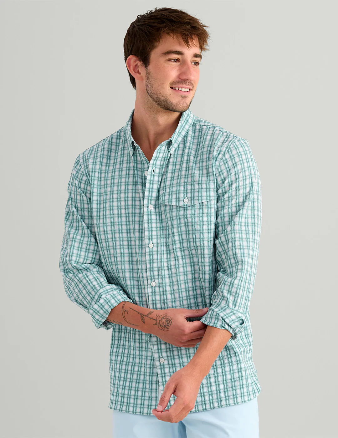 Huk CHATHAM LONG SLEEVE BUTTON-DOWN in Caicos Plaid