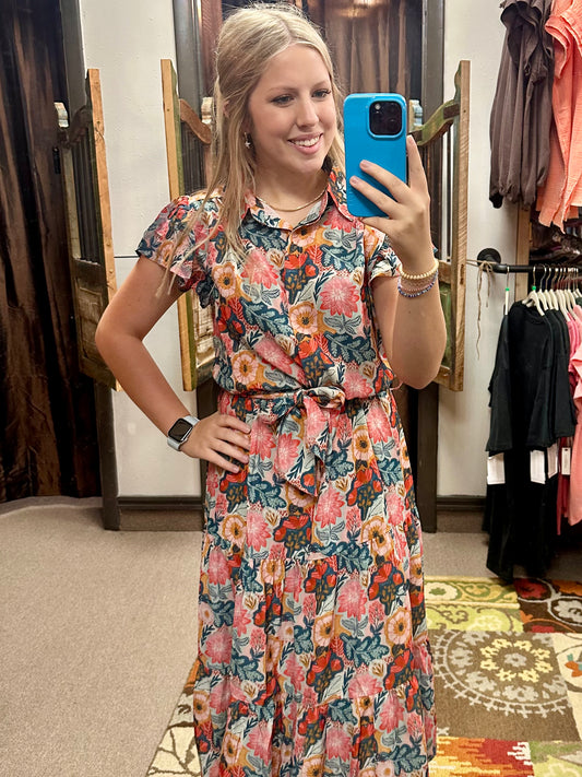 FLUTTER SLEEVE DRESS VINTAGE POPPIE