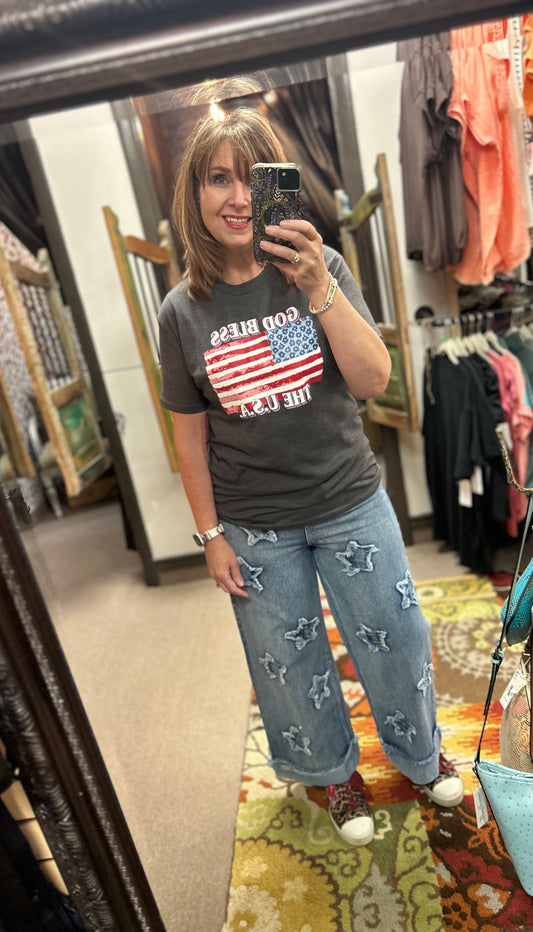 Denim Washed Star Patched Pants