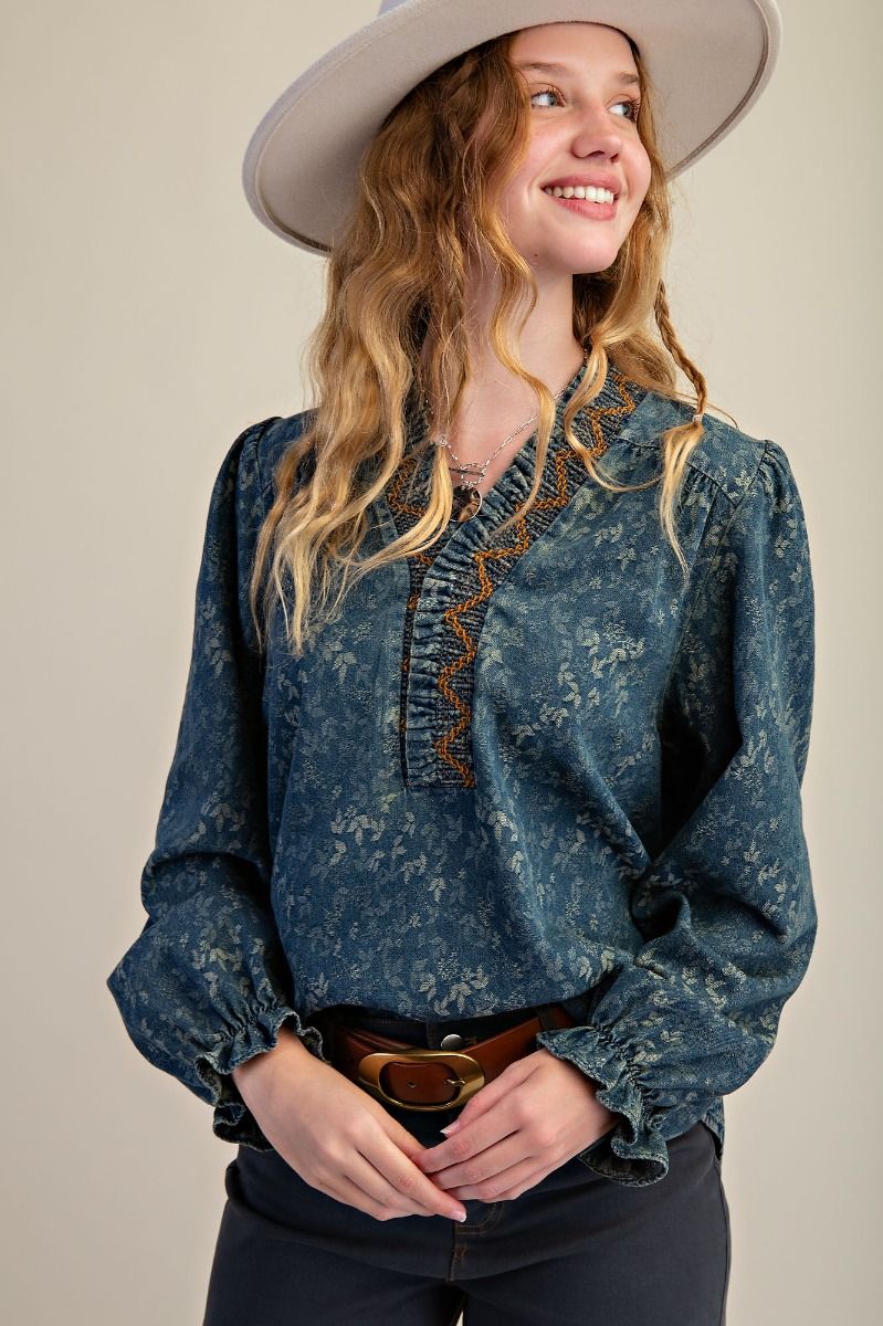 JACQUARD DIRTY DENIM TOP
