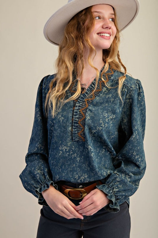 JACQUARD DIRTY DENIM TOP
