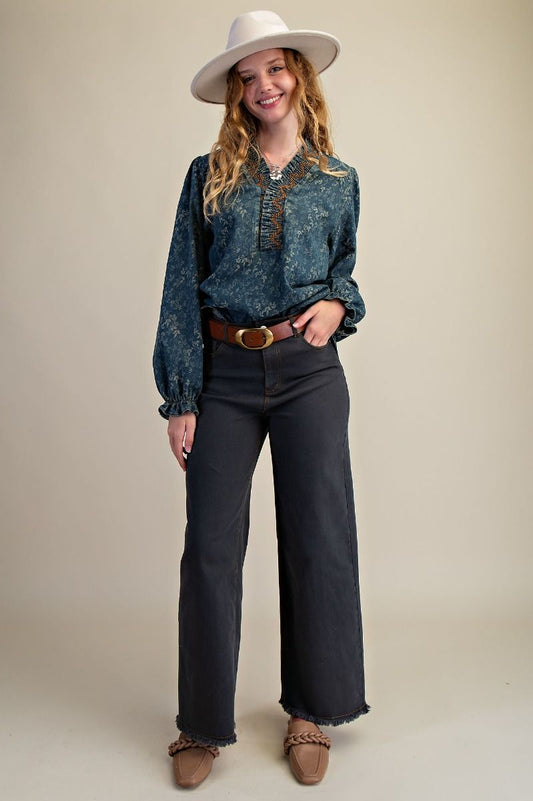 JACQUARD DIRTY DENIM TOP