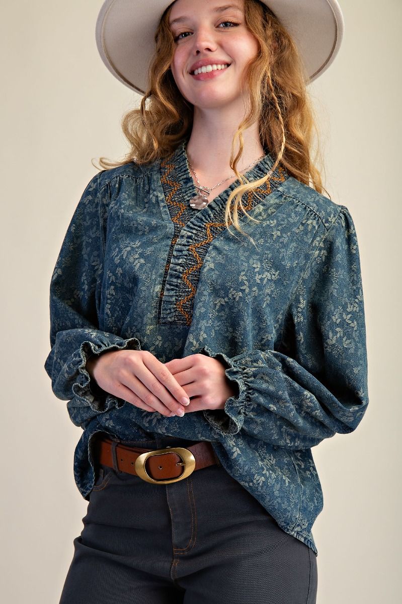 JACQUARD DIRTY DENIM TOP