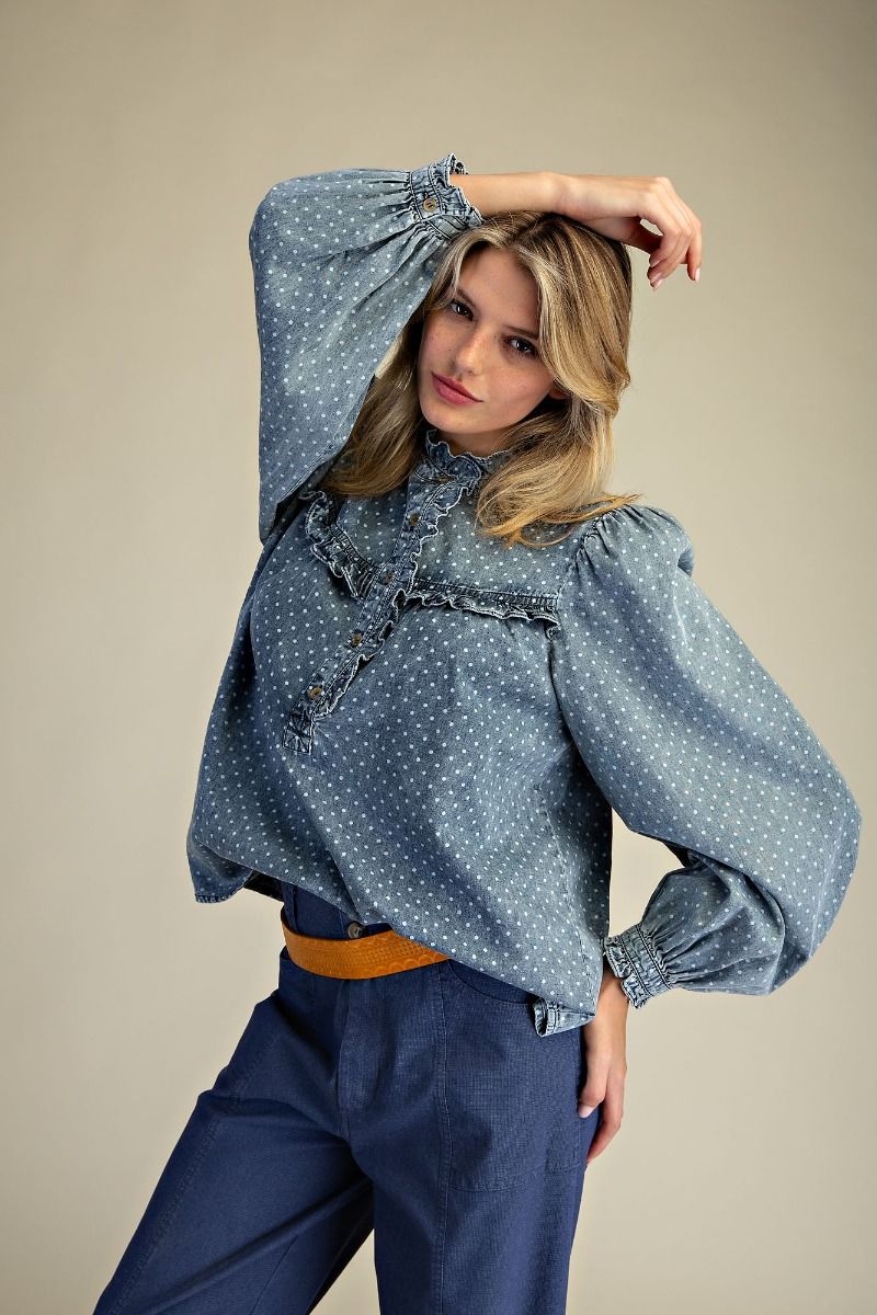 POLKA DOTS WASHED BLOUSE