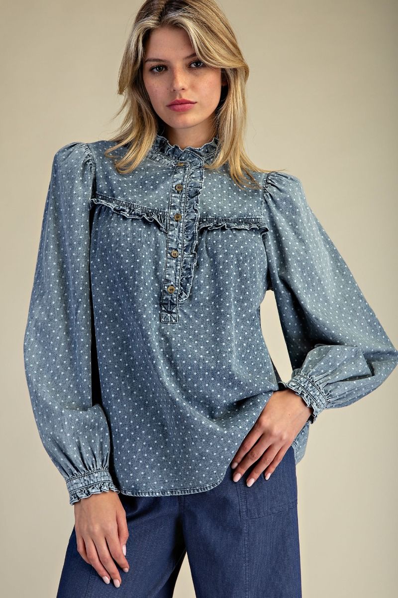 POLKA DOTS WASHED BLOUSE