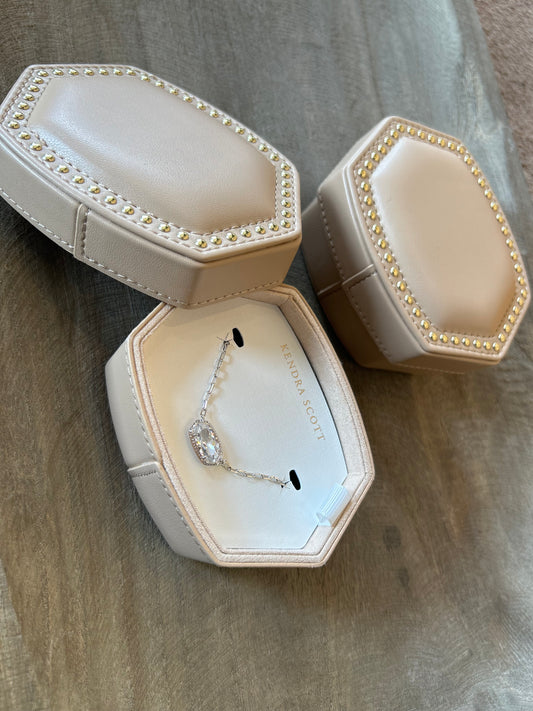 Kendra Scott ELISA LUXE NECKLACE JEWELRY BOX GIFT SET SILVER WHITE CZ