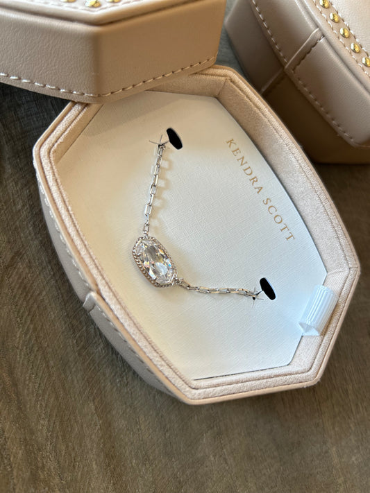 Kendra Scott ELISA LUXE NECKLACE JEWELRY BOX GIFT SET SILVER WHITE CZ