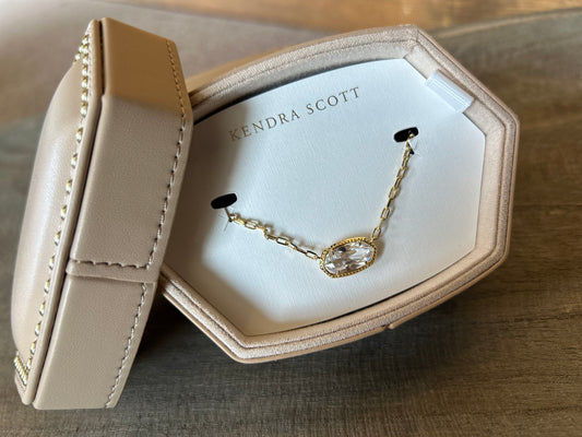 Kendra Scott ELISA LUXE NECKLACE JEWELRY BOX GIFT SET GOLD WHITE CZ