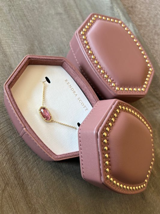 Kendra Scott ELISA NECKLACE JEWELRY BOX GIFT SET GOLD DARK MAUVE ILLUSION