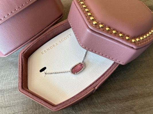 Kendra Scott ELISA NECKLACE JEWELRY BOX GIFT SET SILVER DARK MAUVE ILLUSION