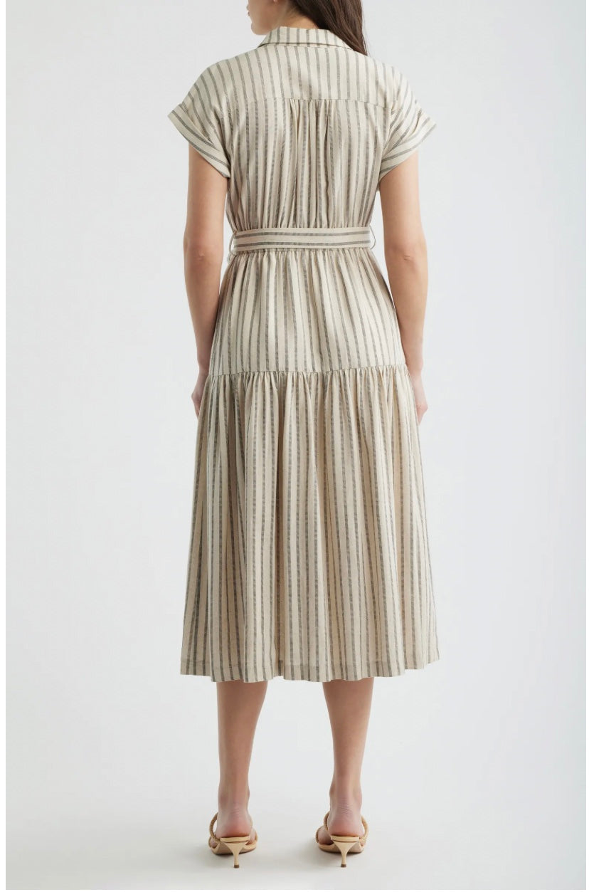 Stripe Belted Linen Midi Shirtdress