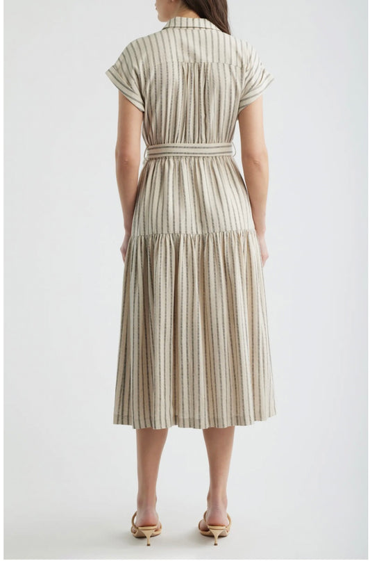 Stripe Belted Linen Midi Shirtdress