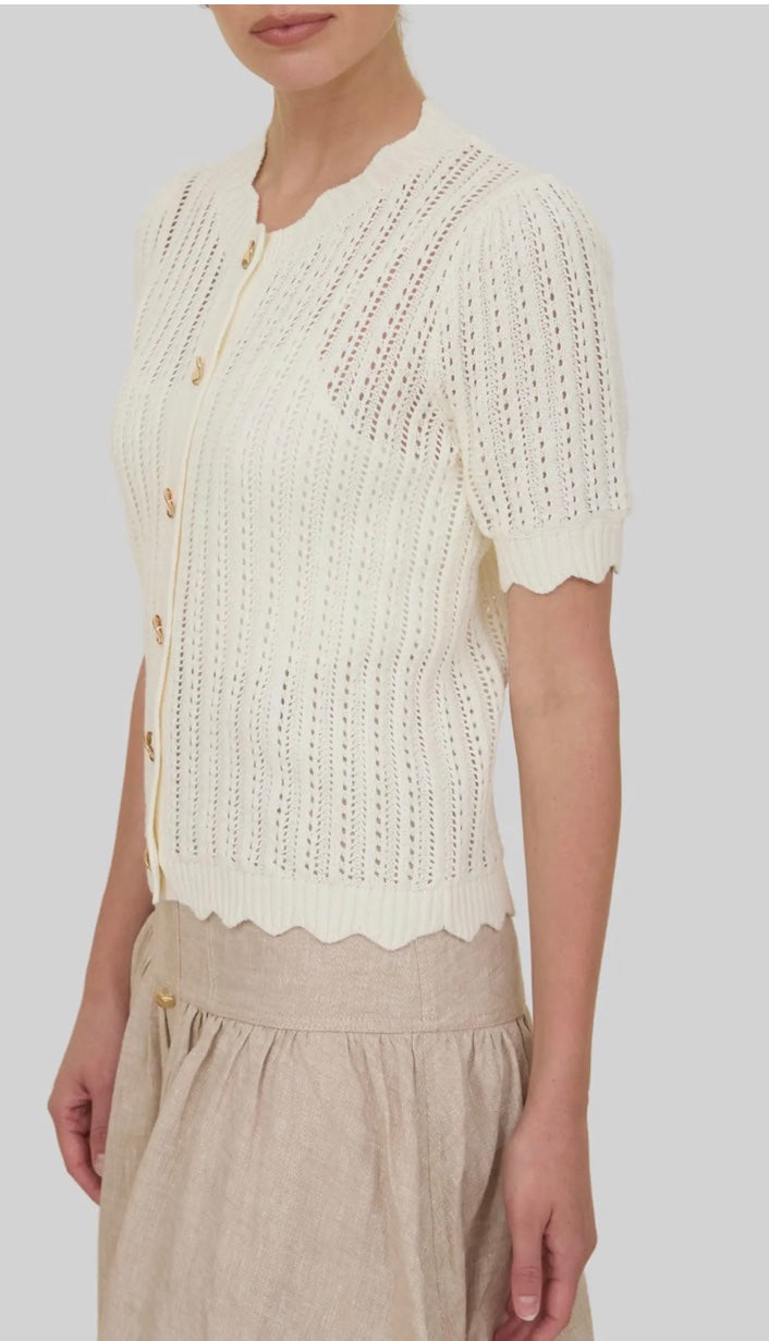 Short Sleeve Button Up Crochet Top