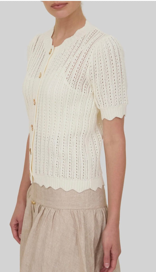 Short Sleeve Button Up Crochet Top