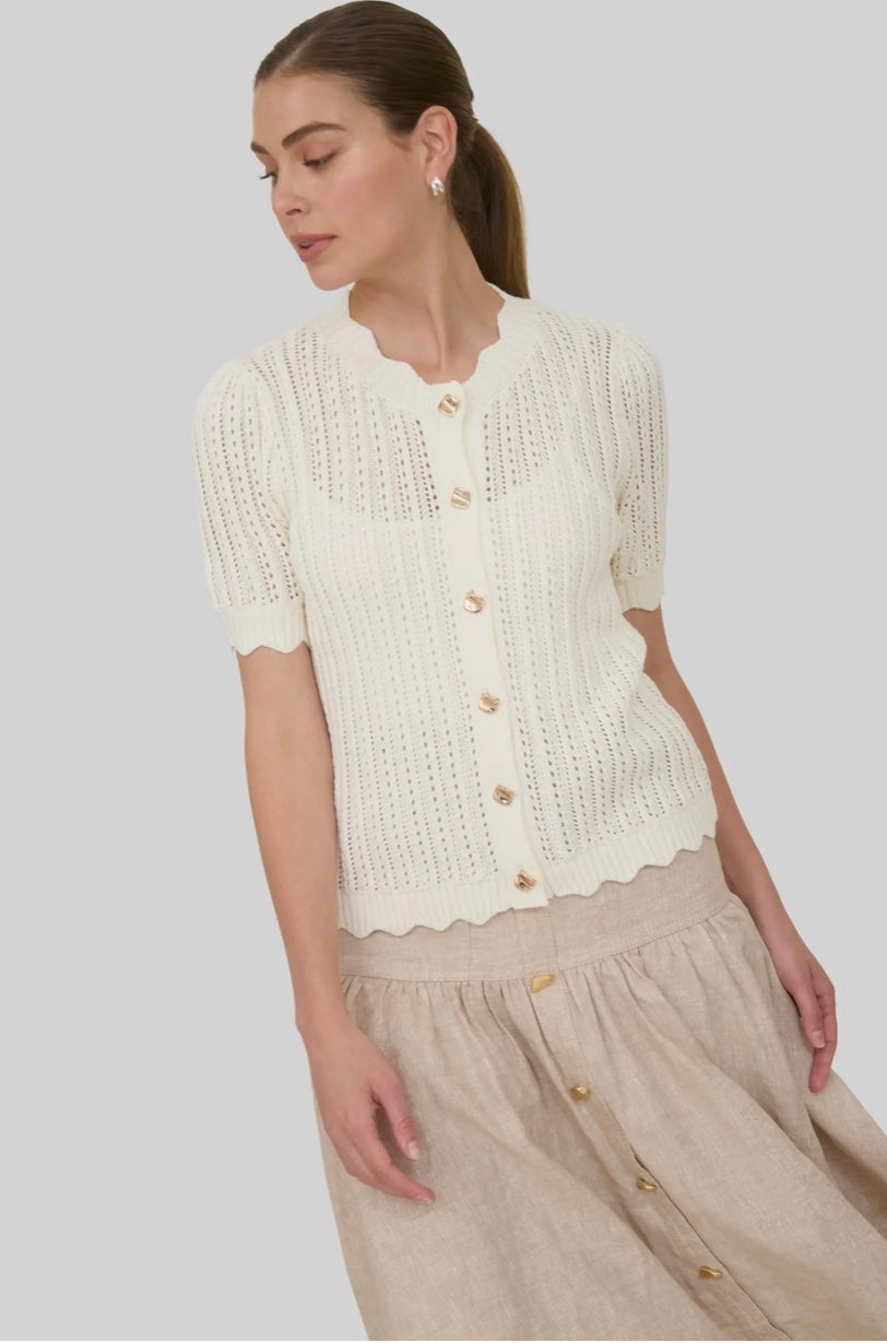 Short Sleeve Button Up Crochet Top