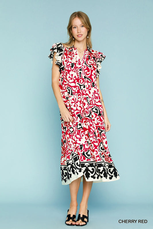 Cherry Abstract Midi Dress