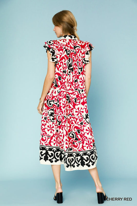 Cherry Abstract Midi Dress