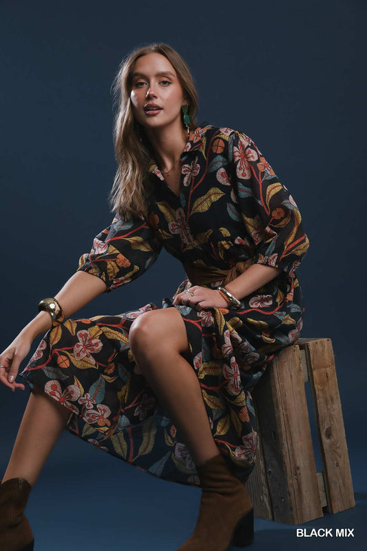 Mixed Floral Print Tiered Midi Dress