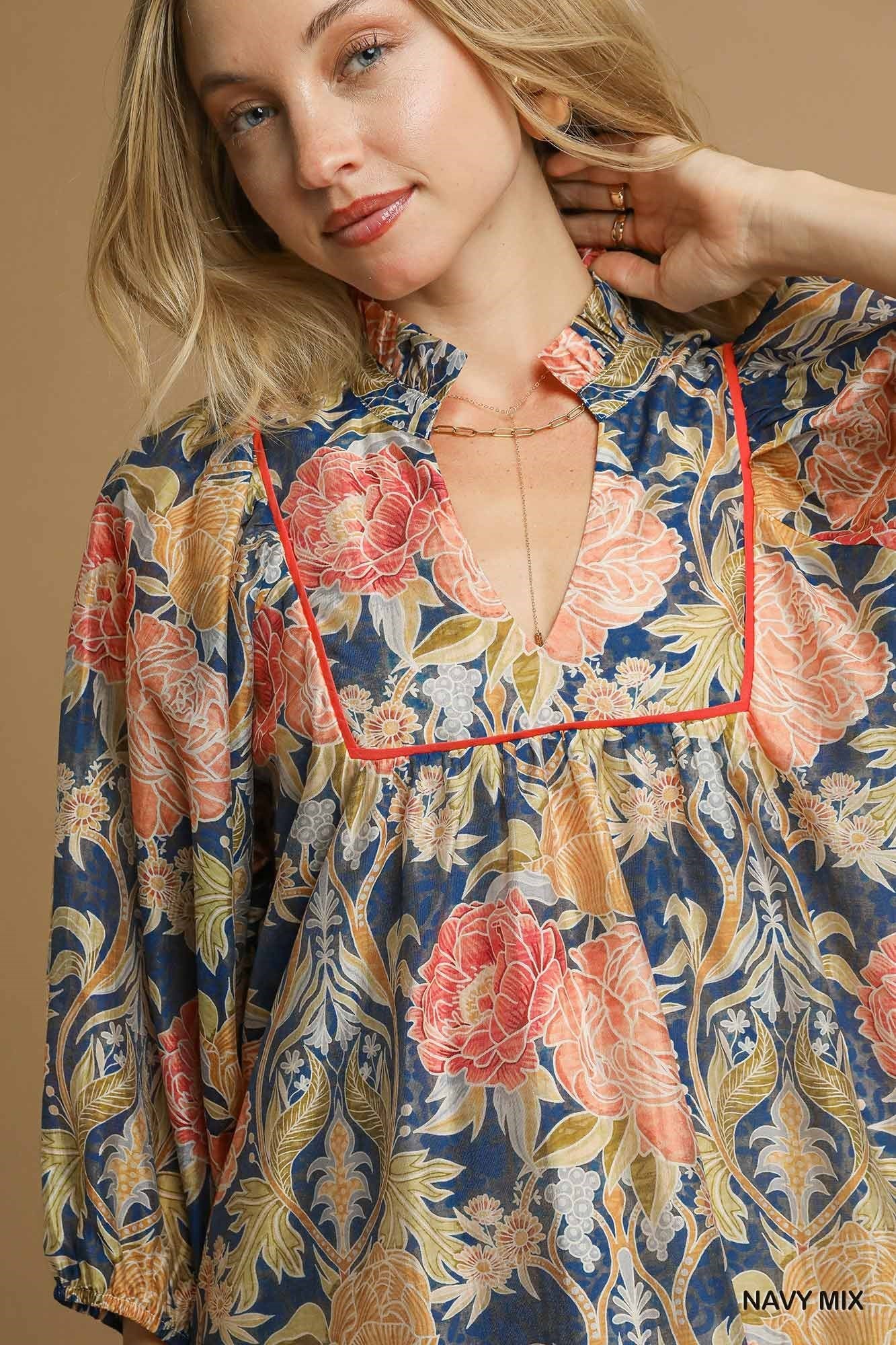 Abstract Print Puff Sleeve Dress