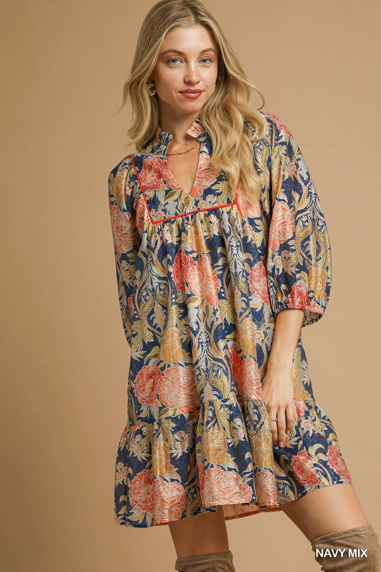 Abstract Print Puff Sleeve Dress