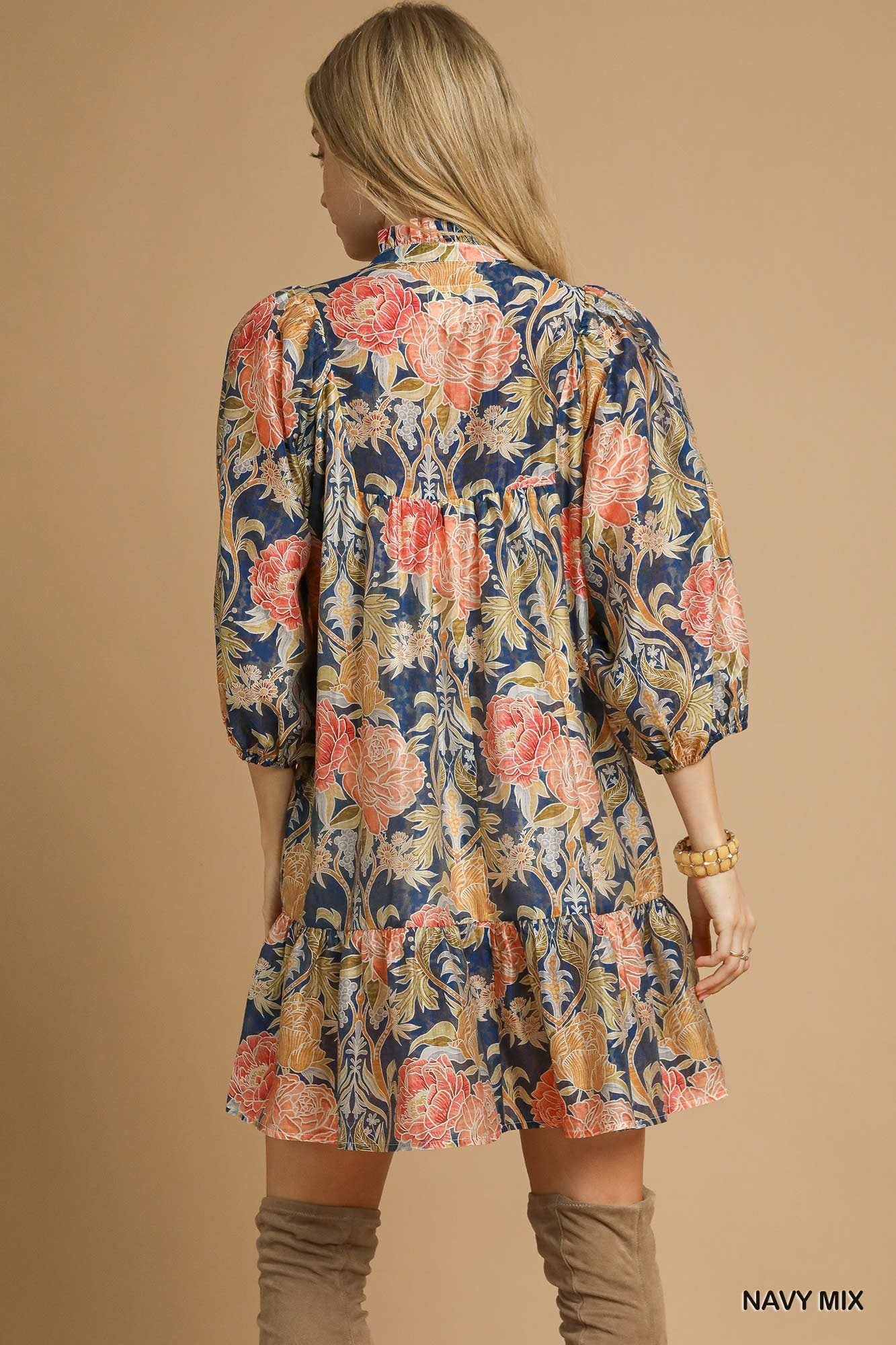 Abstract Print Puff Sleeve Dress