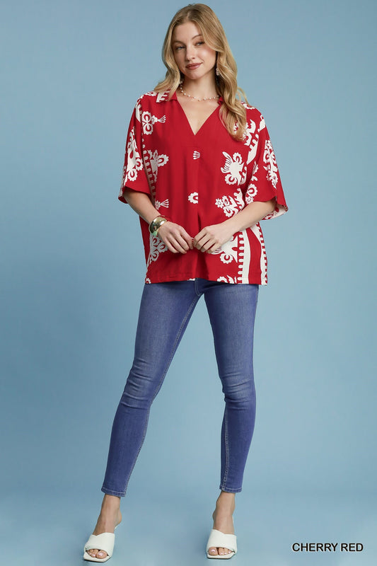 Unity Cherry or Cobalt Border Top