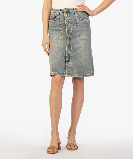 Kut from the Kloth Rose Button Front Denim Skirt