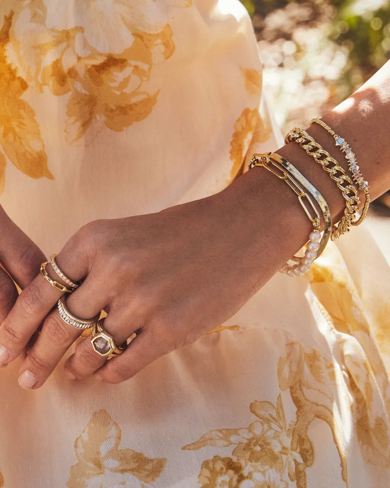 Kendra Scott Ashton Gold or Silver Half Chain Bracelet in White Pearl