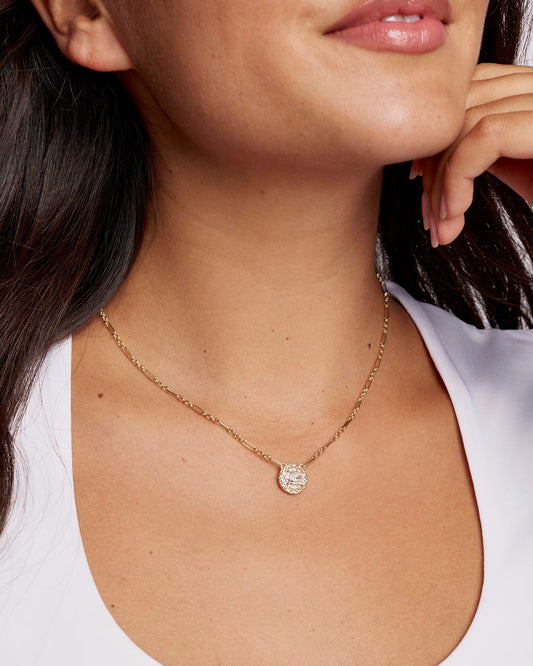 Kendra Scott Bella Gold Short Pendant Necklace White CZ
