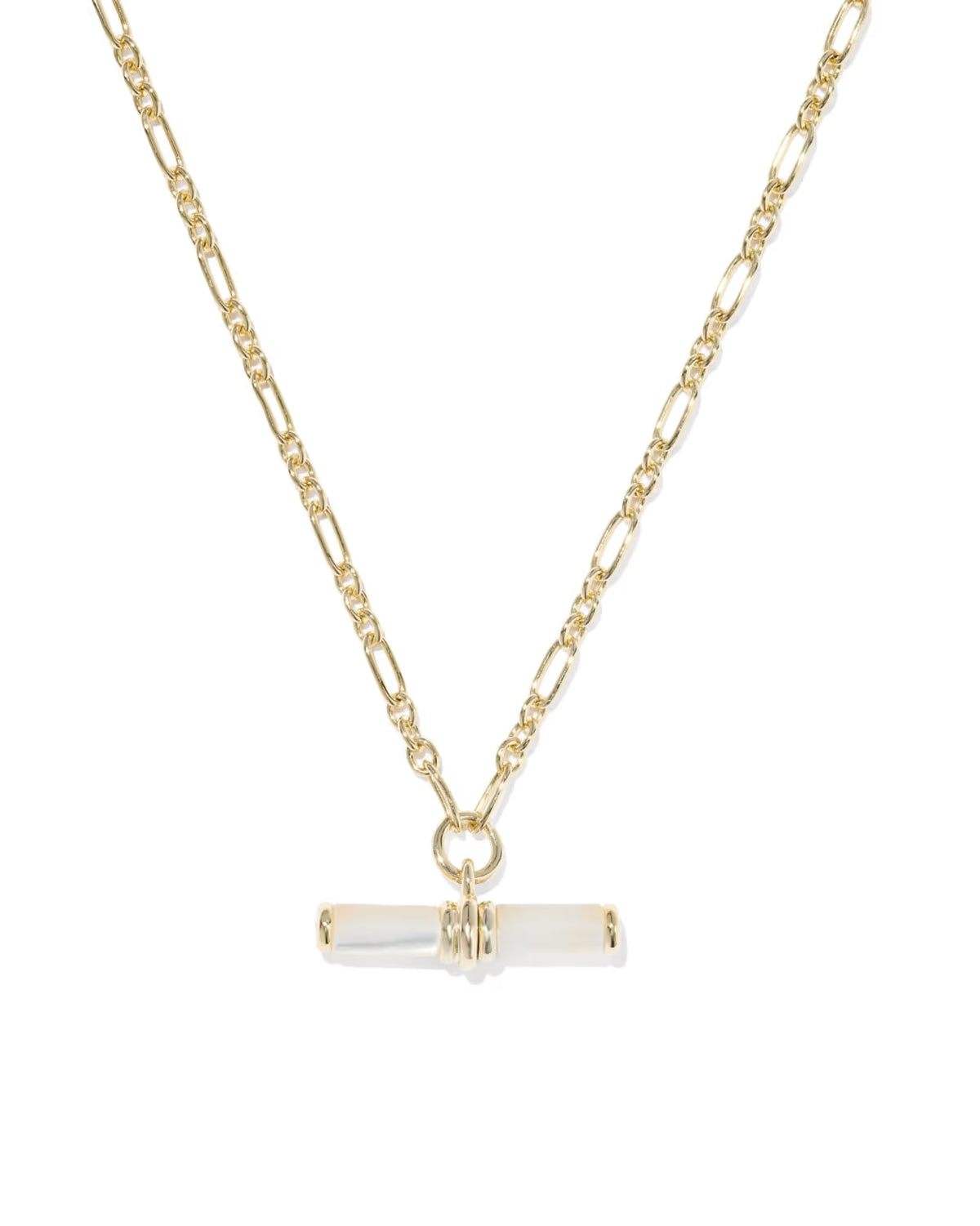 Kendra Scott Bree Gold Beaded T Bar Short Pendant Necklace - Gold Ivory Mother of Pearl