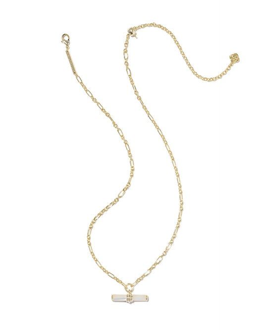 Kendra Scott Bree Gold Beaded T Bar Short Pendant Necklace - Gold Ivory Mother of Pearl