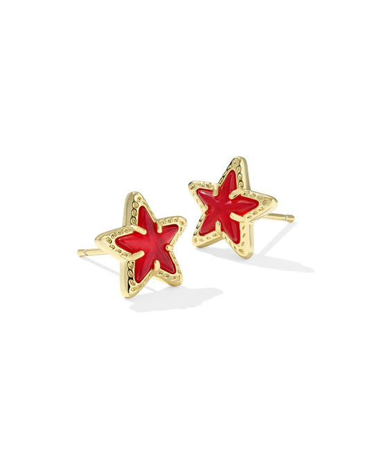 Kendra Scott Cassidy Gold Stud Earrings (Cobalt or Red Illusion or White Mother of Pearl)