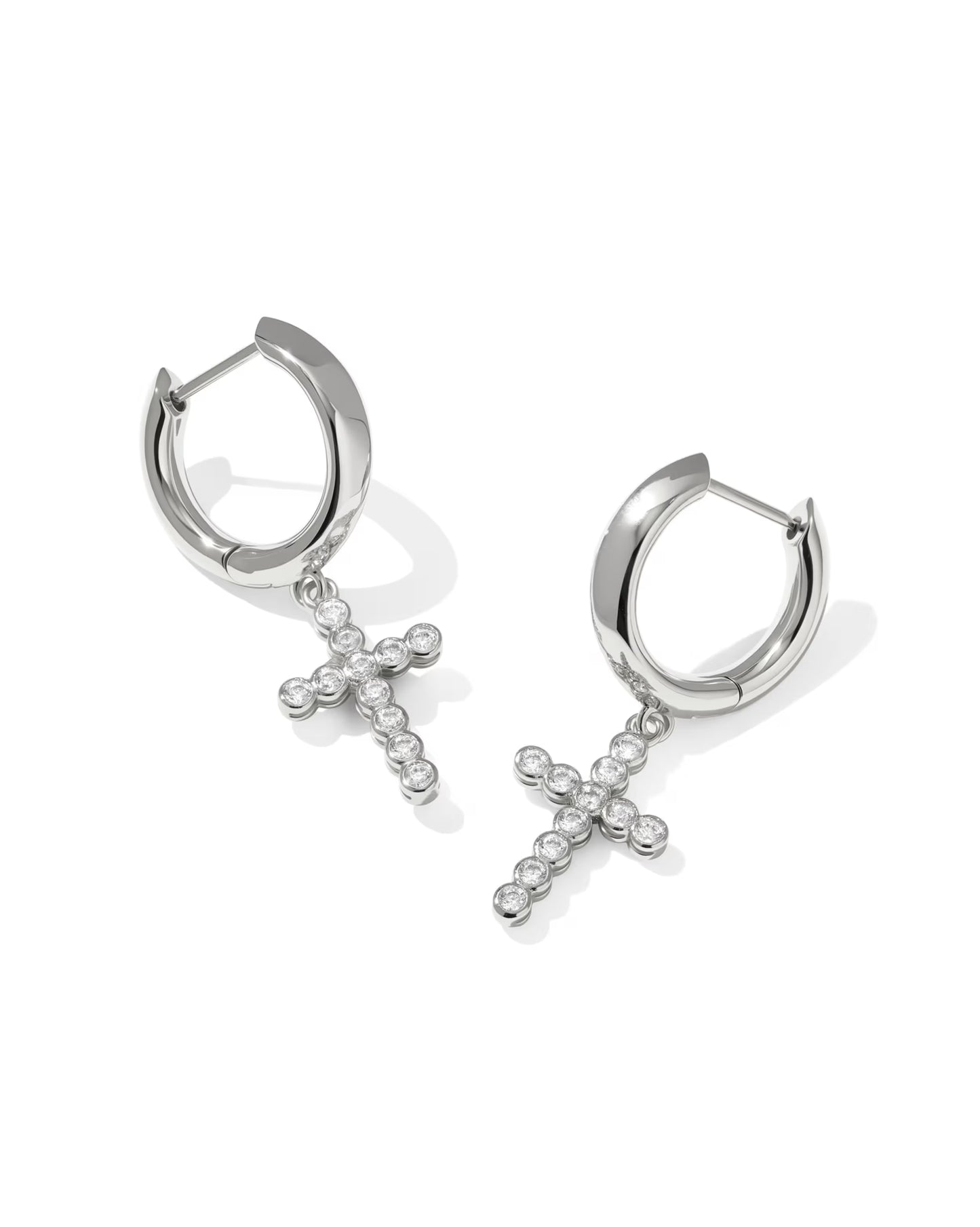 Kendra Scott Cross Silver Crystal Huggie Earrings