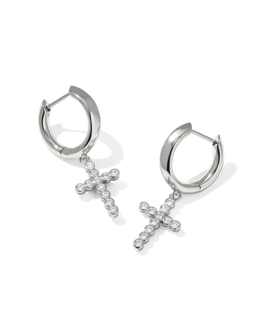 Kendra Scott Cross Silver Crystal Huggie Earrings