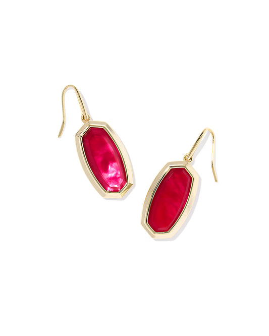 Kendra Scott Dani Bezel Gold Drop Earrings Carmine Red Illusion