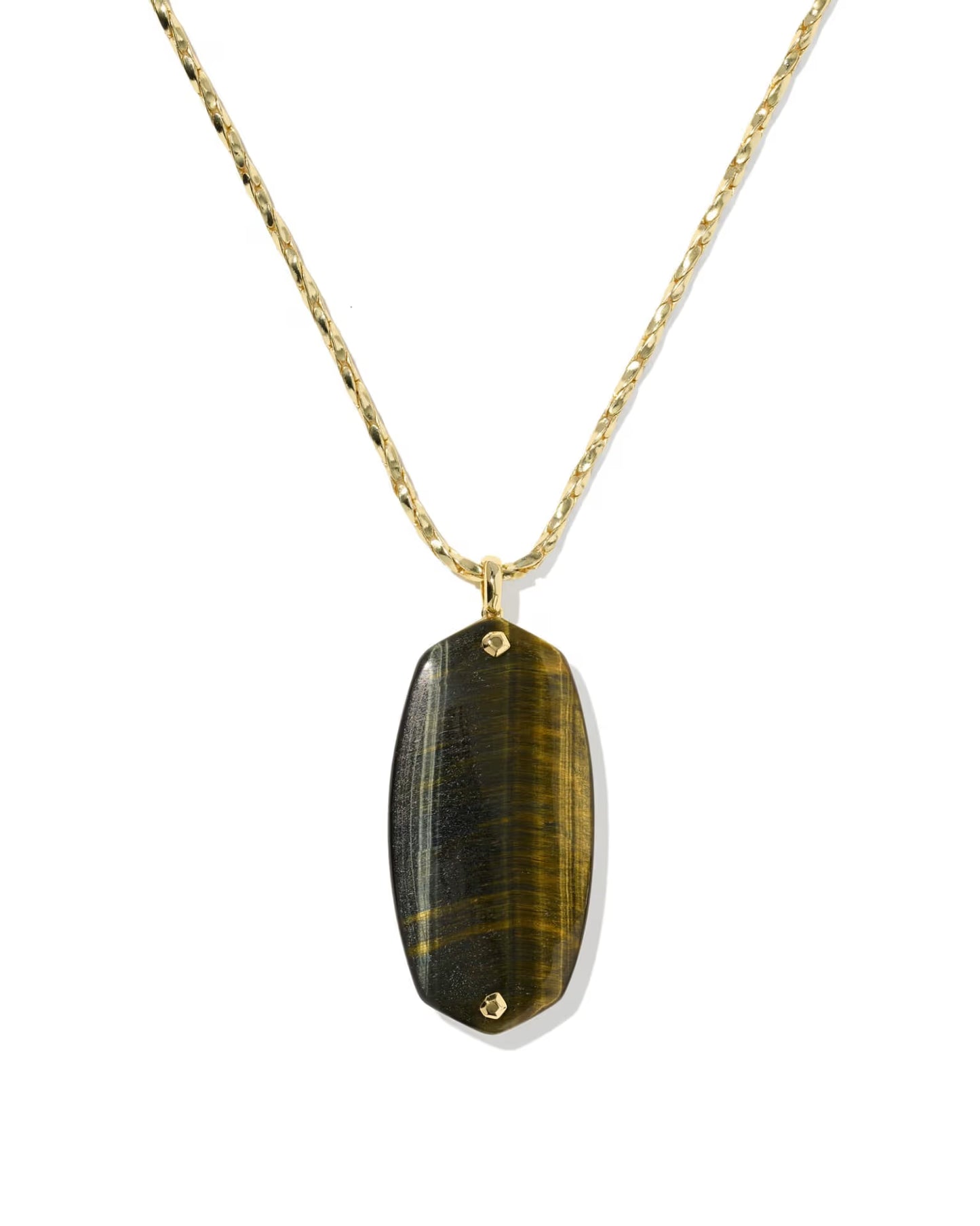 Kendra Scott Danielle Riveted Gold Long Pendant Necklace - Dark Brown Hawk's Eye