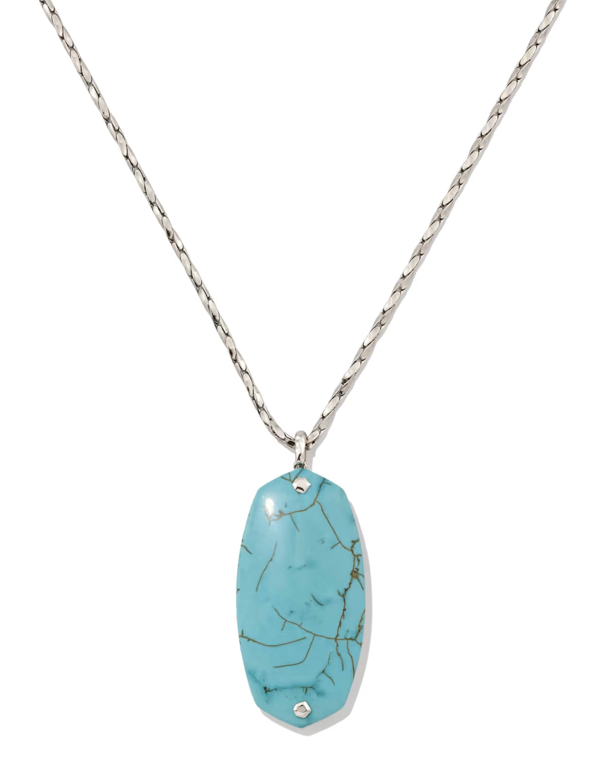 Kendra Scott Danielle Riveted Silver Long Pendant Necklace -   Variegated Turquoise Magnesite