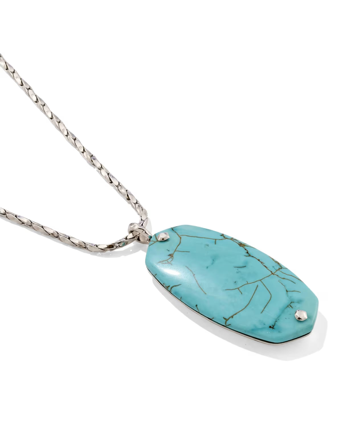 Kendra Scott Danielle Riveted Silver Long Pendant Necklace -   Variegated Turquoise Magnesite
