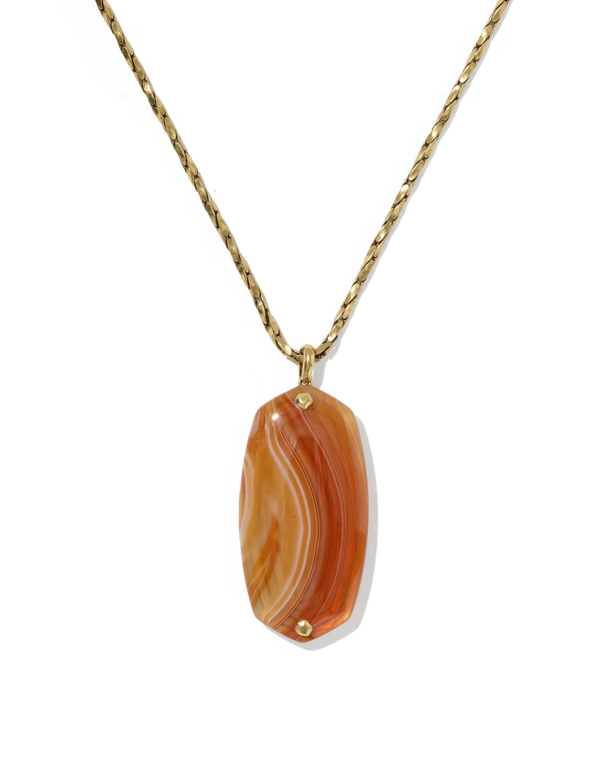Kendra Scott Danielle Riveted Gold Long Pendant Necklace -  Orange Banded Agate