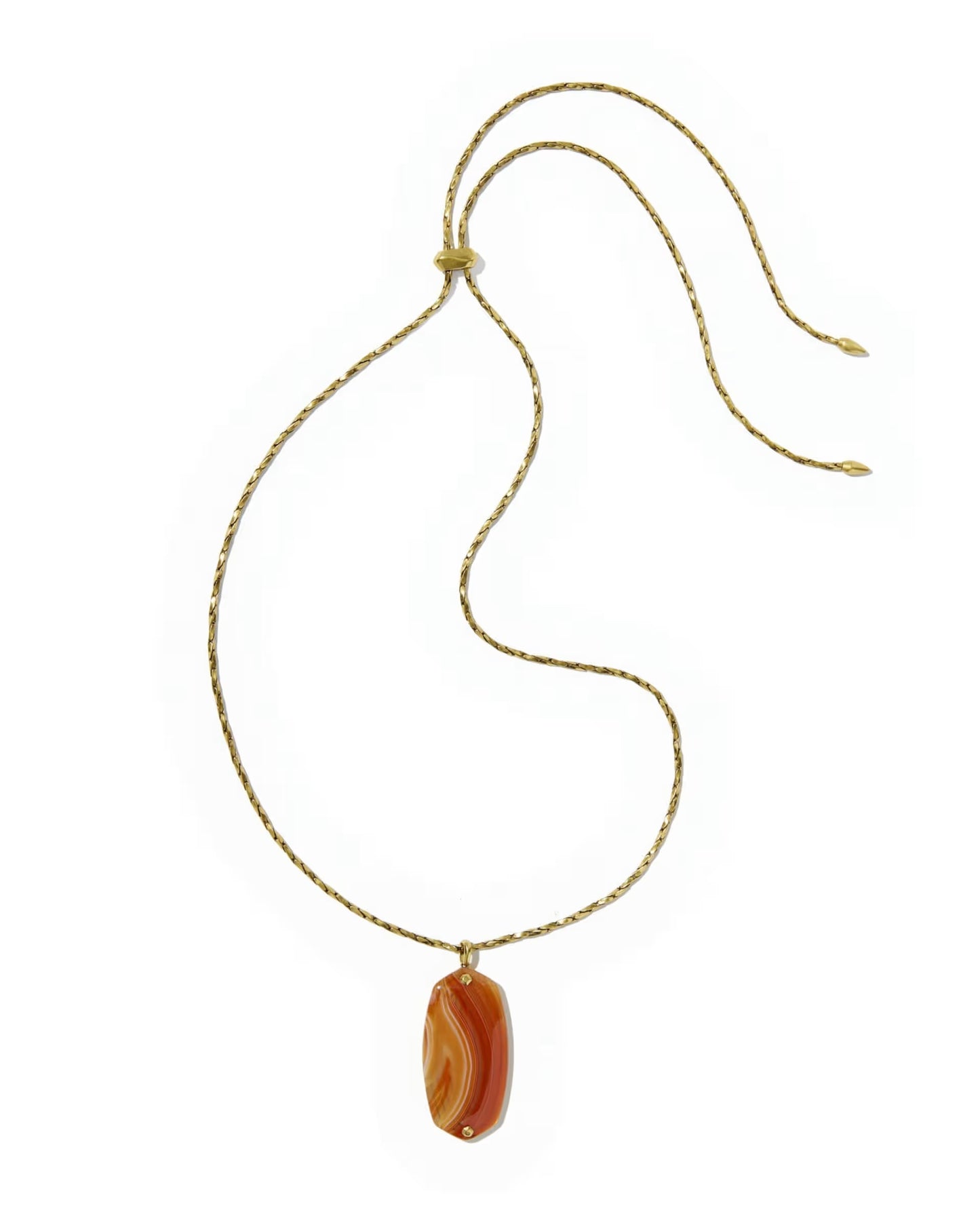 Kendra Scott Danielle Riveted Gold Long Pendant Necklace -  Orange Banded Agate
