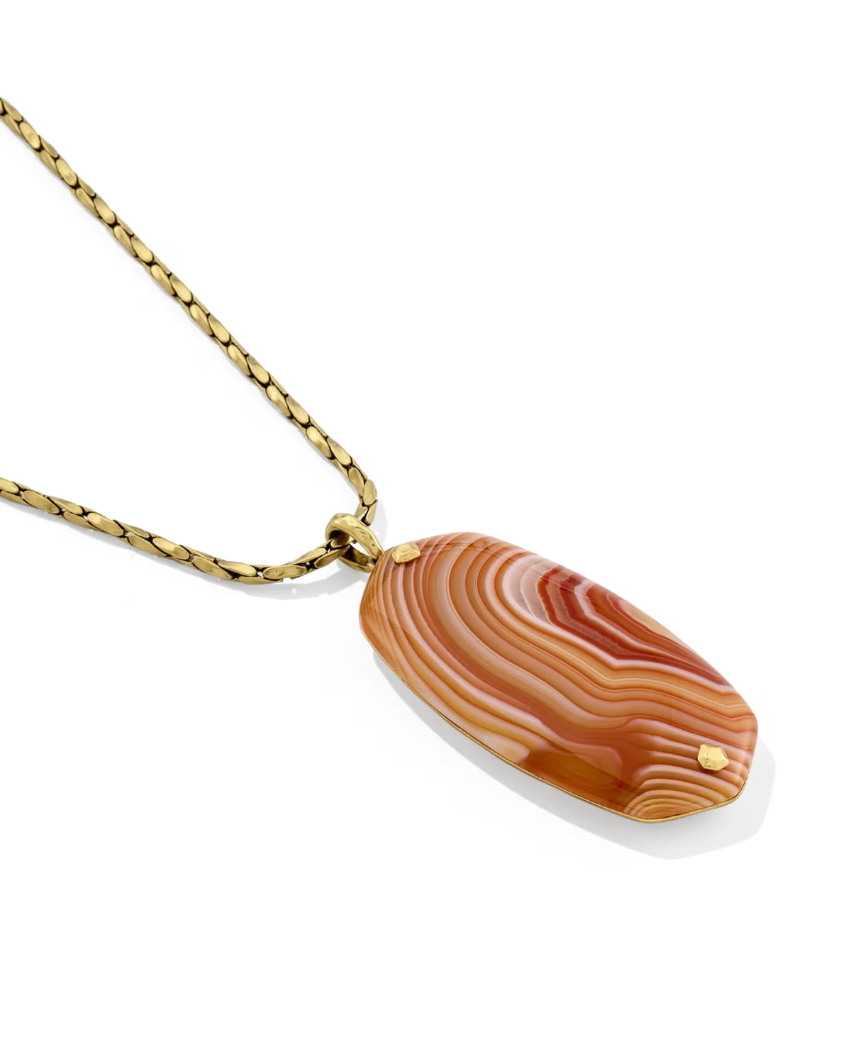 Kendra Scott Danielle Riveted Gold Long Pendant Necklace -  Orange Banded Agate