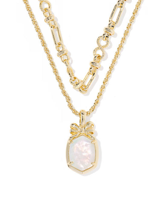 Kendra Scott Daphne Bow Gold Multi Strand Necklace Iridescent Crystal Ivory Illusion