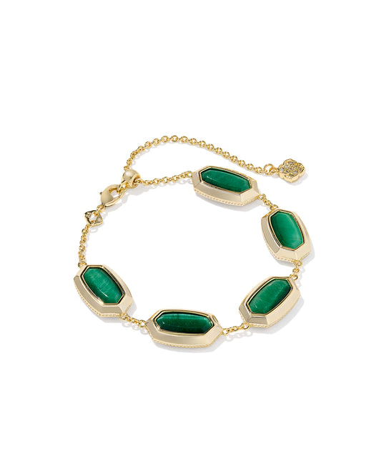 Kendra Scott Elaina Bezel Gold Delicate Chain Bracelet Green Tiger's Eye