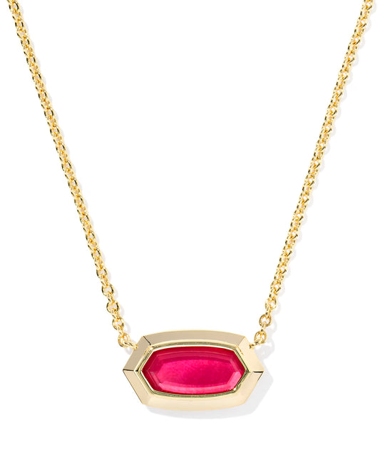 Kendra Scott Elisa Bezel Gold Short Pendant Necklace CARMINE RED ILLUSION