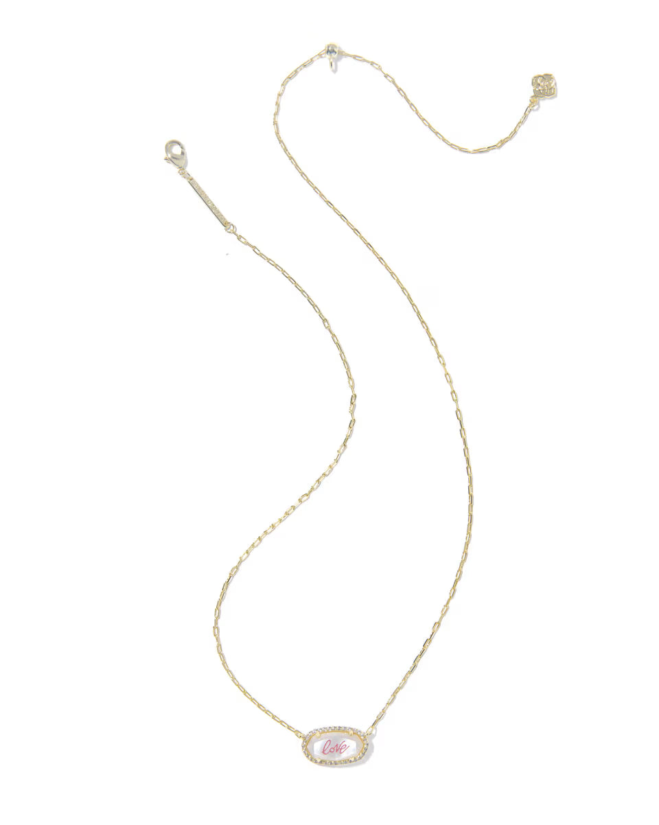 Kendra Scott Elisa Pave Frame Gold Short Pendant Necklace Love Script