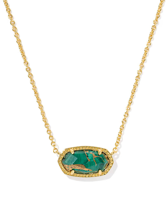 Kendra Scott Elisa Gold Short Pendant Necklace Bronze Veined Green Malachite