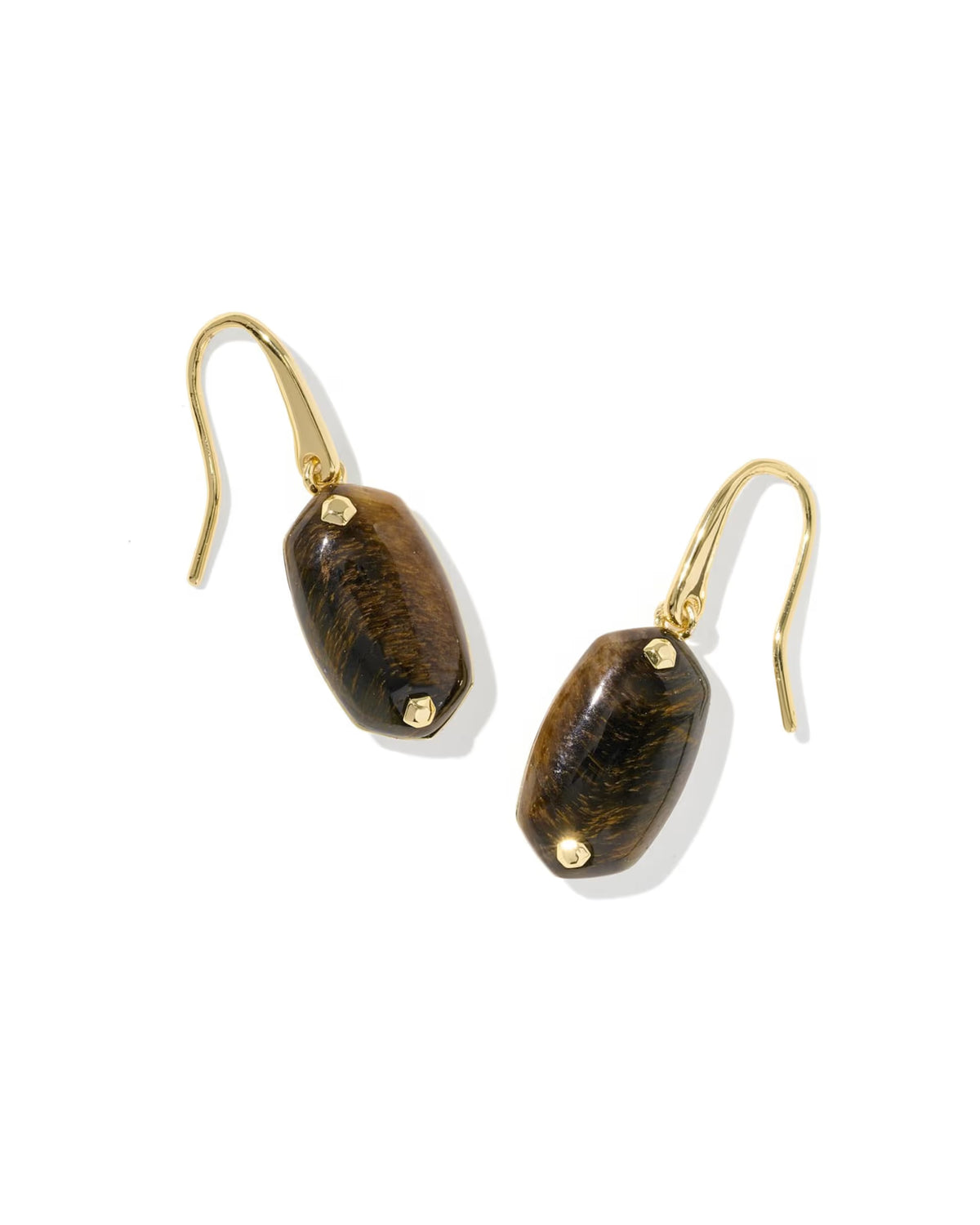 Kendra Scott Lee Riveted Gold Drop Earrings - Dark Brown Hawk's Eye