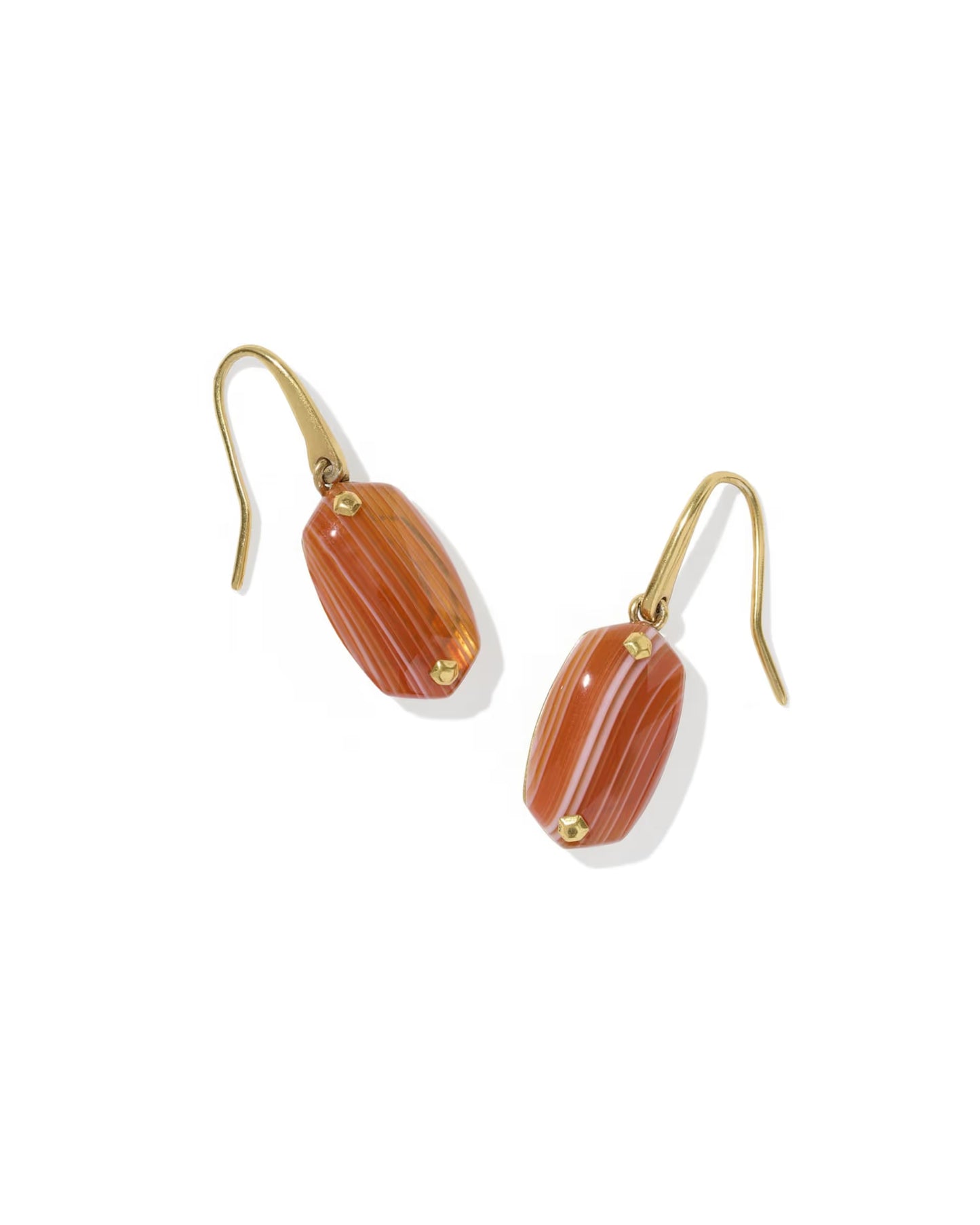 Kendra Scott Lee Riveted Gold Drop Earrings - Orange Banded Agate