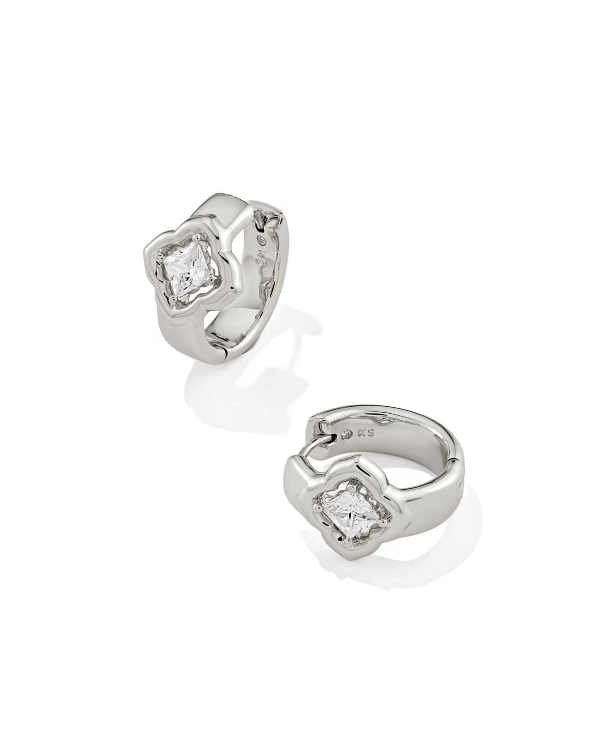 Kendra Scott Mallory Crystal Silver Huggie Earrings