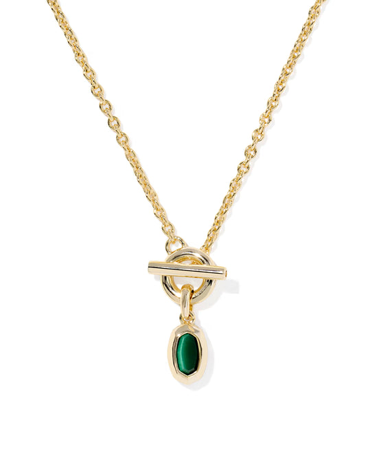 Kendra Scott Mini Elisa Toggle Gold Short Pendant Necklace Green Tiger's Eye